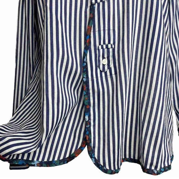 Anthropologie Holding Horses Blue Stripe Blouse Size S Collar Buttons Floral - Picture 4 of 8
